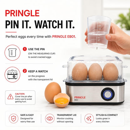 Pringle 2-in-1 Egg Boiler & Poacher (6 Egg Capacity & 4 Egg Poacher, 550W)
