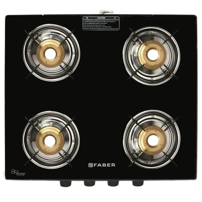 Faber Splendor Glass Top Gas Stove (4 Burner, Manual Ignition)