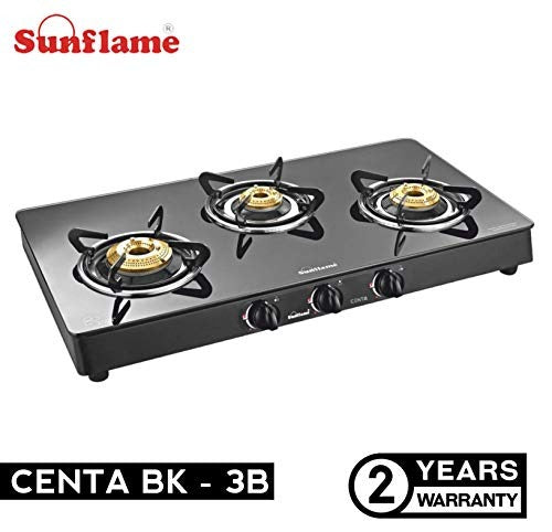Sunflame Centa Glass Top Gas Stove (3 Burner, Auto Ignition)