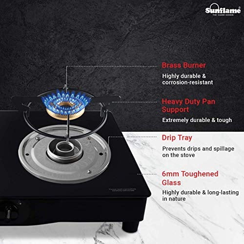 Sunflame Centa Glass Top Gas Stove (3 Burner, Auto Ignition)