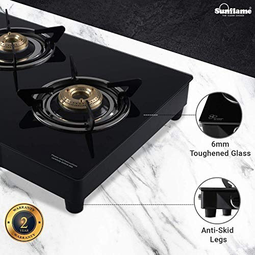 Sunflame Centa Glass Top Gas Stove (3 Burner, Auto Ignition)