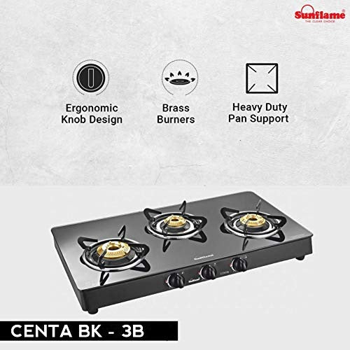Sunflame Centa Glass Top Gas Stove (3 Burner, Auto Ignition)