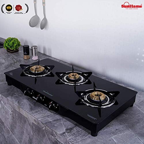 Sunflame Centa Glass Top Gas Stove (3 Burner, Auto Ignition)