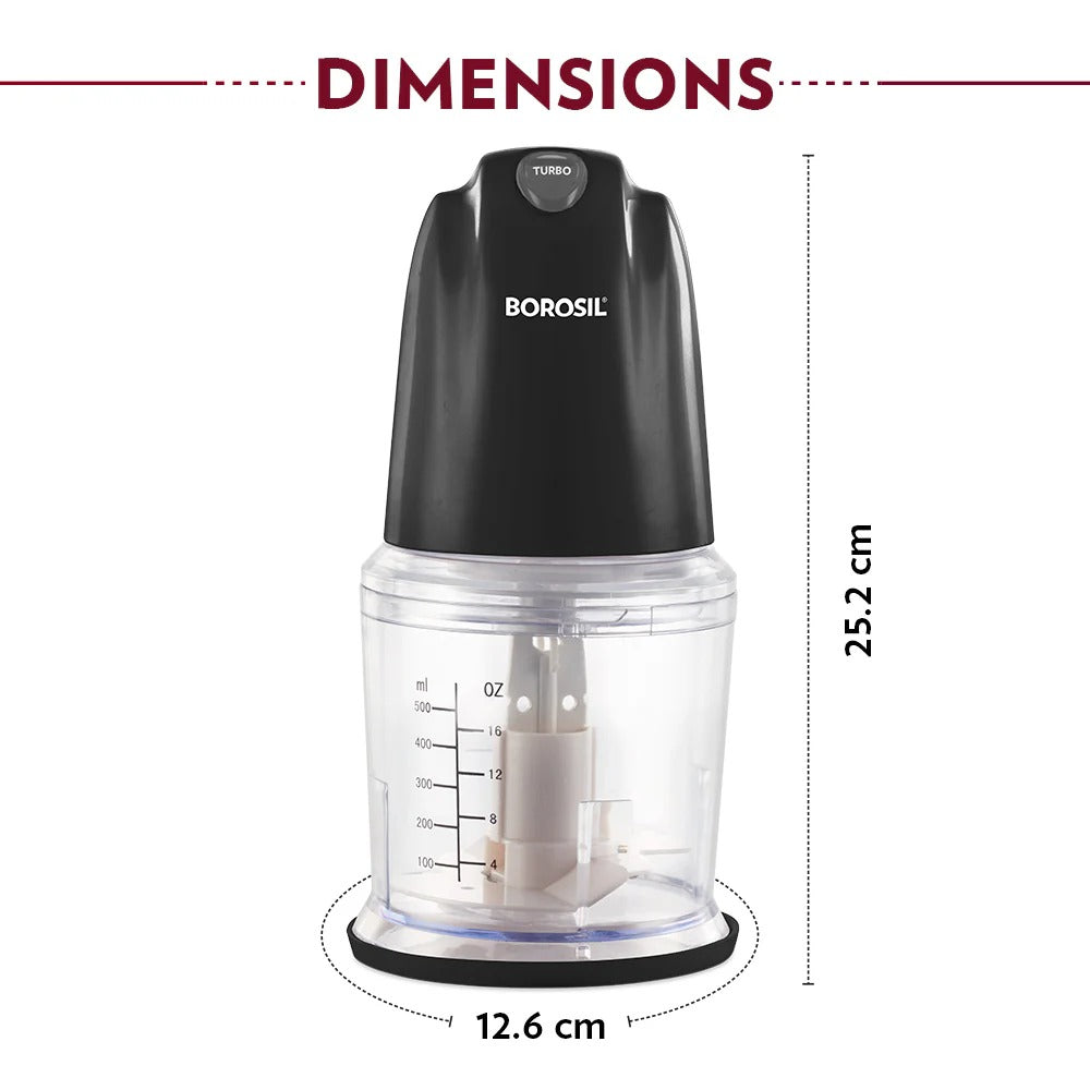 Borosil Chef Delite Electric Vegetable Chopper (500 ml Bowl, Black)