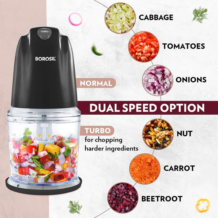 Borosil Chef Delite Electric Vegetable Chopper (500 ml Bowl, Black)