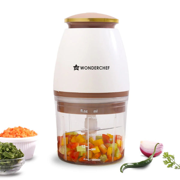 Wonderchef Nutri Chop Pearl Electric Meat & Vegetable Chopper (700 ml Bowl, 4 Stainless Steel Blades)