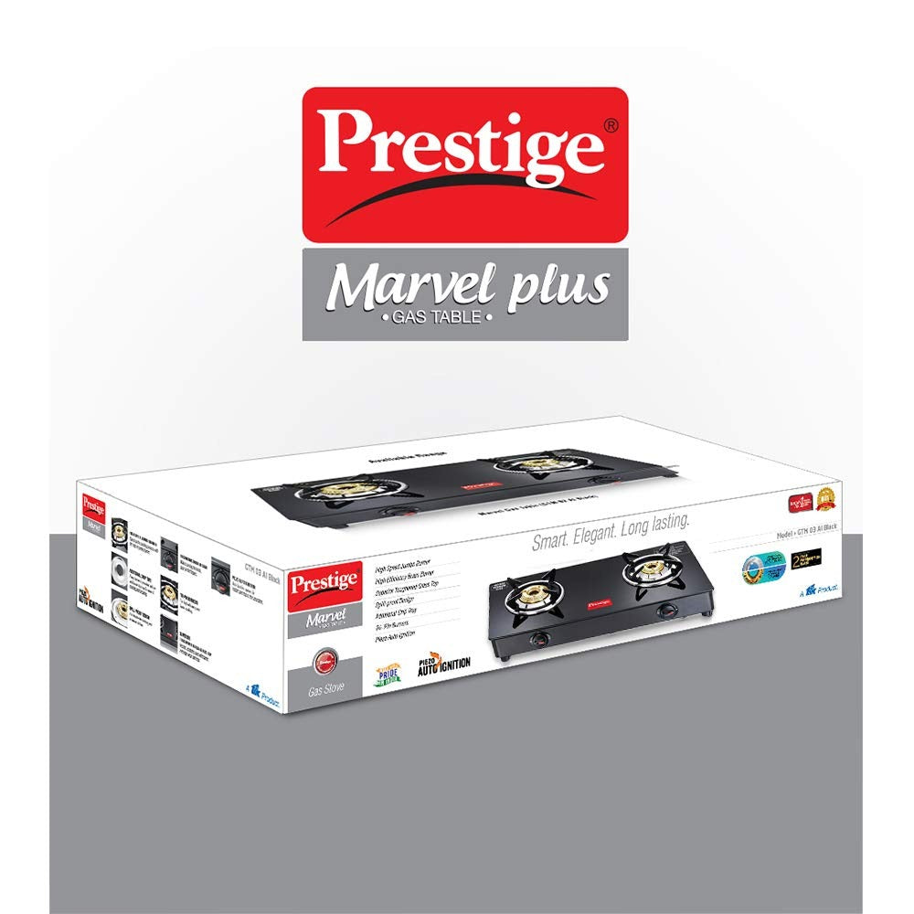 Prestige Marvel Plus Glass Top Gas Stove (2 Burner, Auto Ignition)