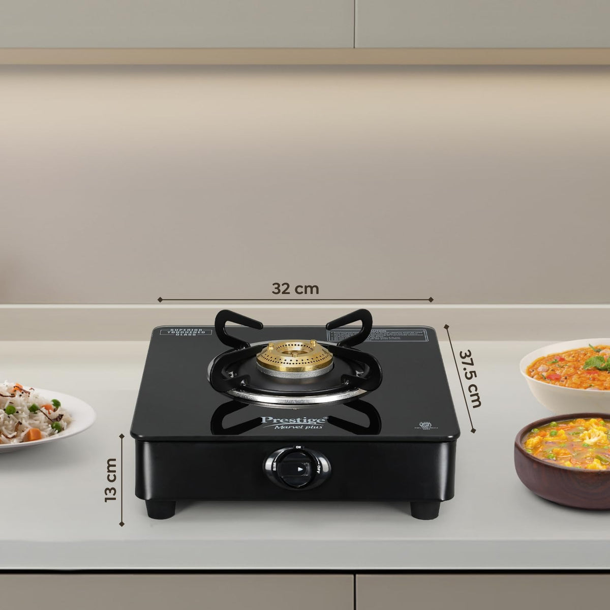 Prestige Marvel Plus Glass Top Gas Stove (1 Burner, Manual Ignition)
