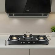 Prestige Royale Plus Glass Top Gas Stove (3 Burner, Manual Ignition)