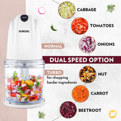 Borosil Chef Delite Electric Vegetable Chopper (500 ml Bowl, White)