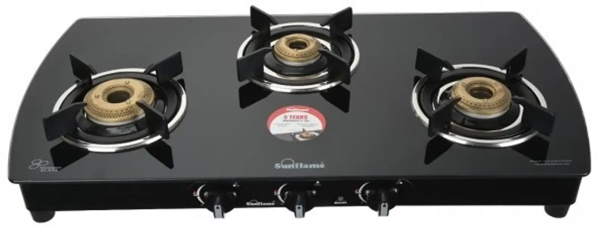 Sunflame Magna Glass Top Gas Stove (3 Burner, Manual Ignition)