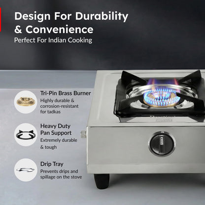Prestige Prithvi Stainless Steel Gas Stove (1 Burner, Manual Ignition)