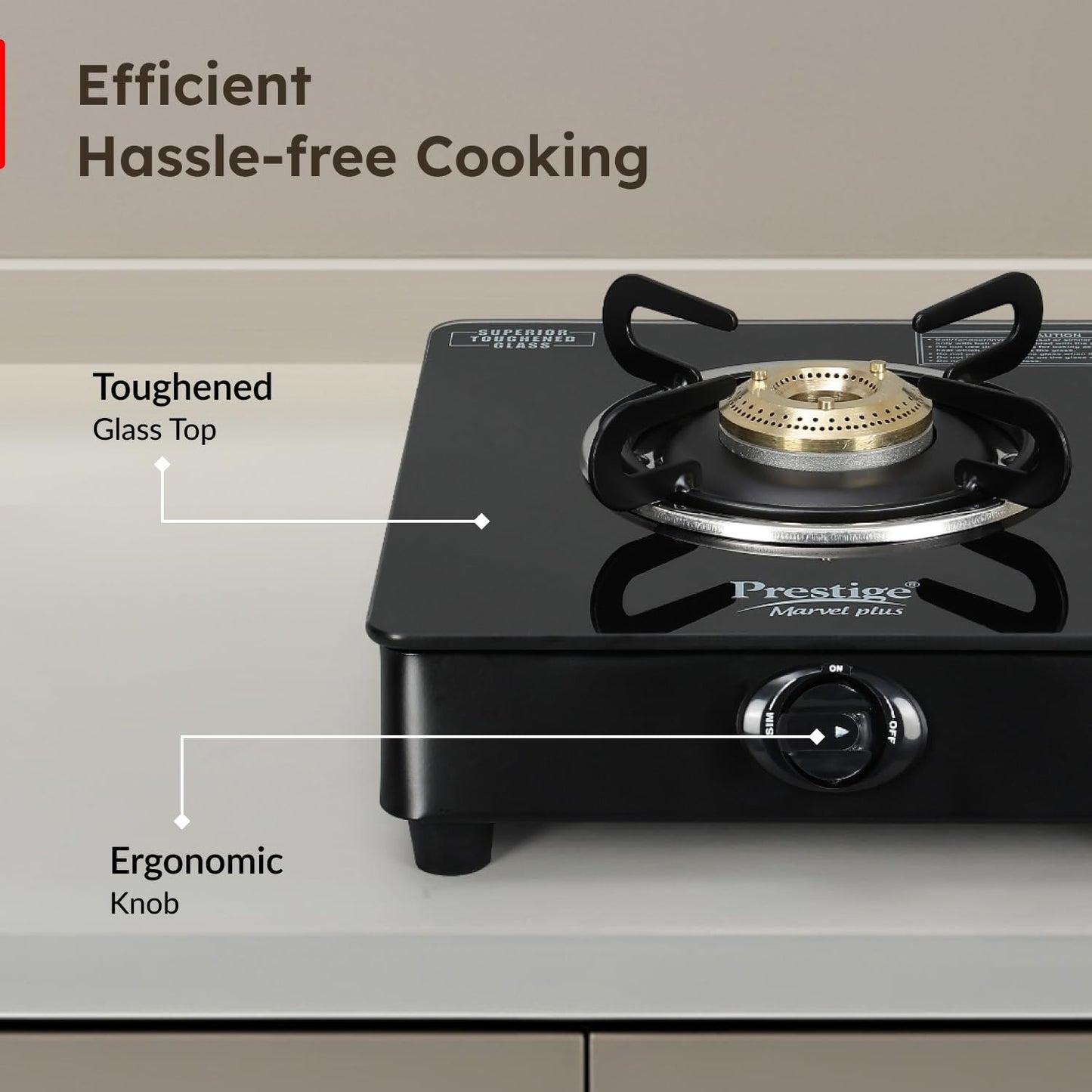 Prestige Marvel Plus Glass Top Gas Stove (1 Burner, Manual Ignition)