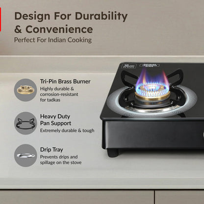 Prestige Royale Plus Glass Top Gas Stove (3 Burner, Manual Ignition)