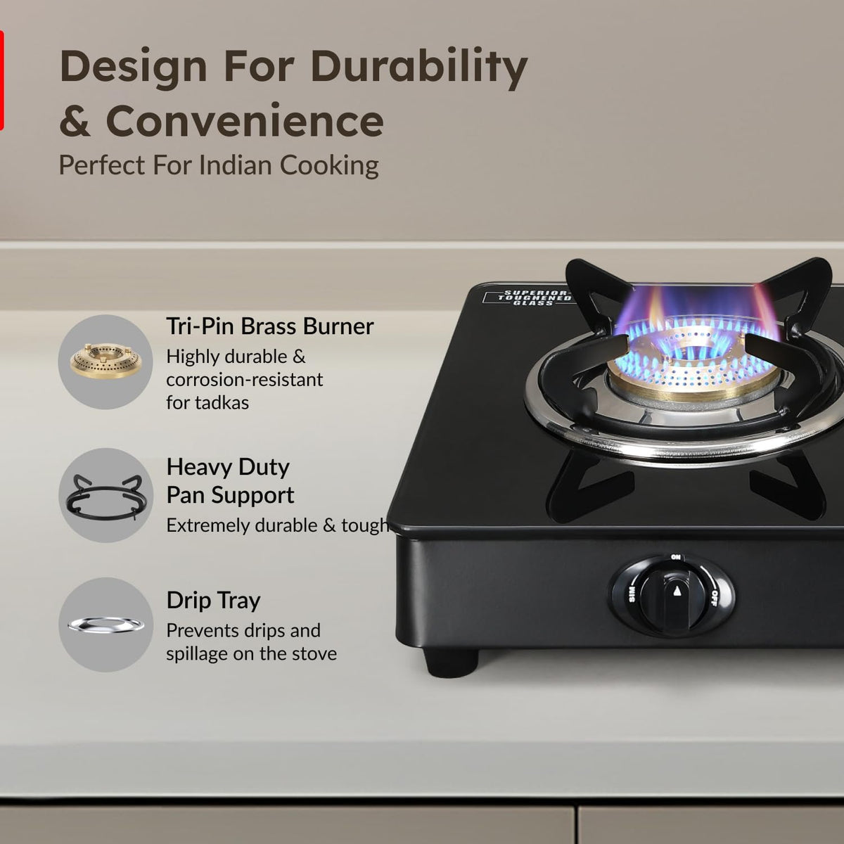 Prestige Marvel Plus Glass Top Gas Stove (2 Burner, Manual Ignition)