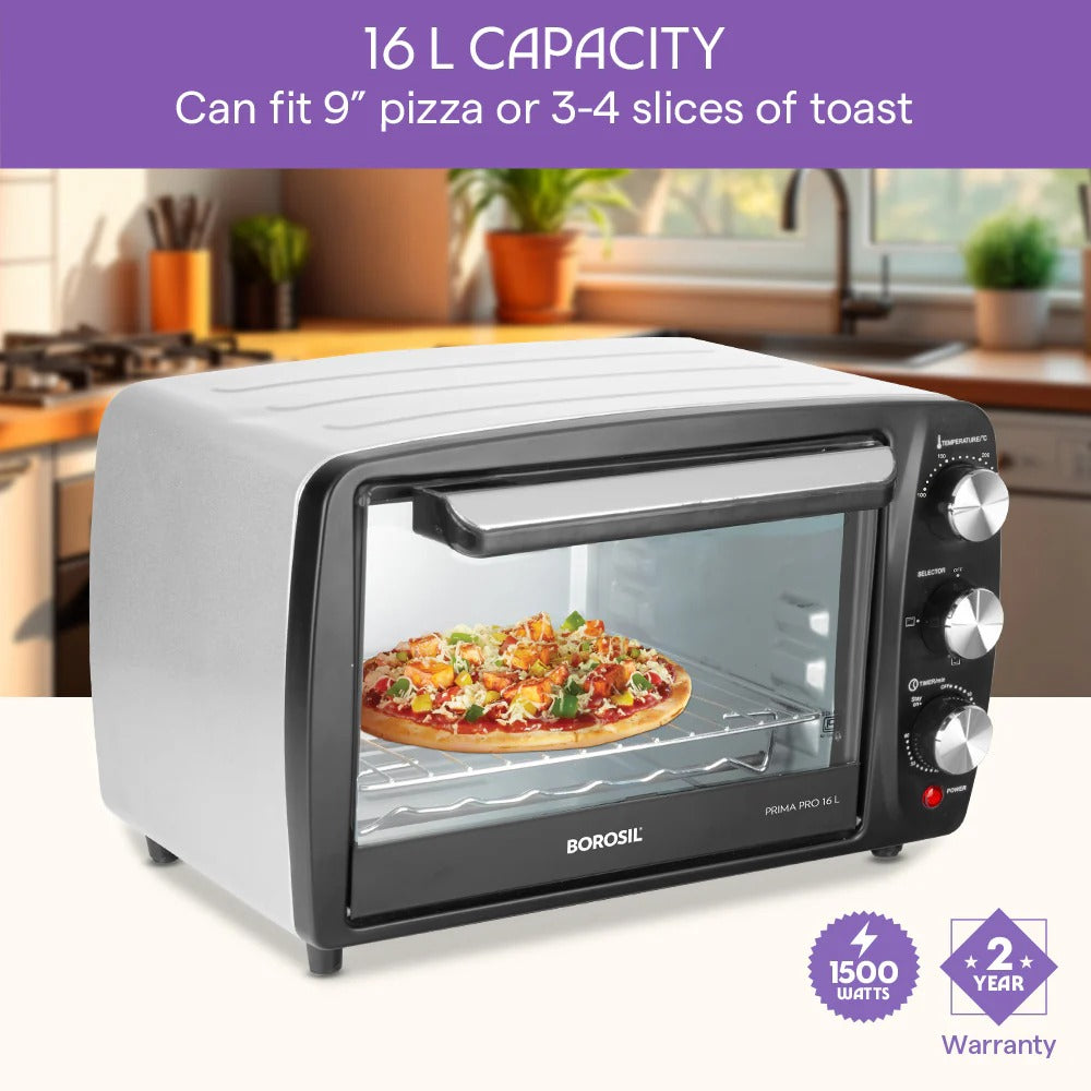 Borosil Prima Pro Oven Toaster Griller (OTG) (16 Litre, Black)