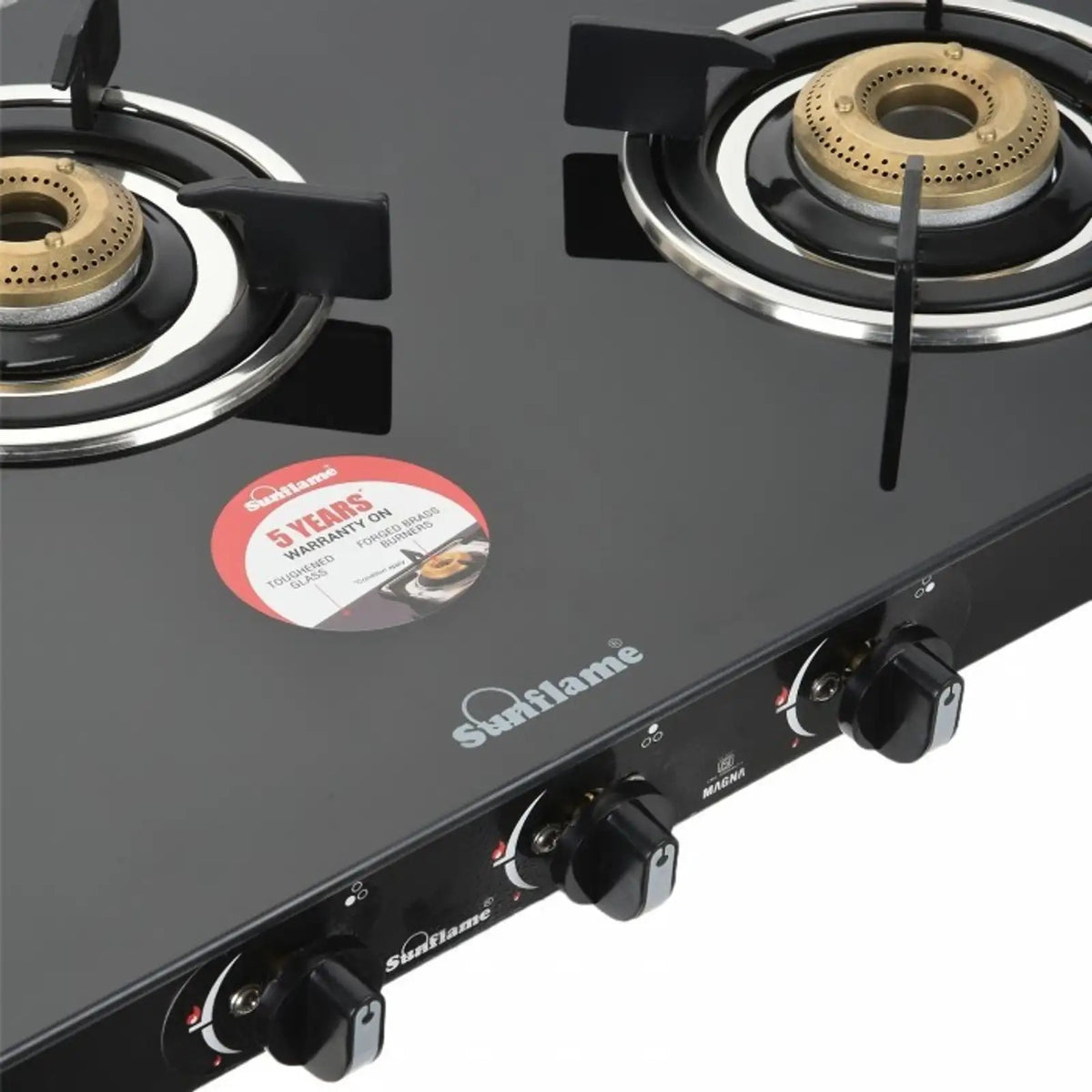 Sunflame Magna Glass Top Gas Stove (3 Burner, Manual Ignition)