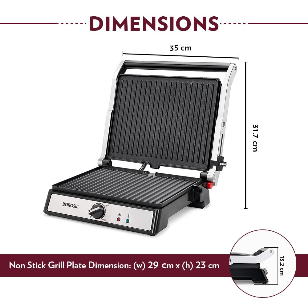 Borosil Super Jumbo Grill Sandwich Maker (Black, 2000W)