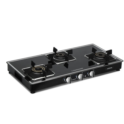 Sunshine Arrow Glass Top Gas Stove (3 Burner, Manual Ignition)