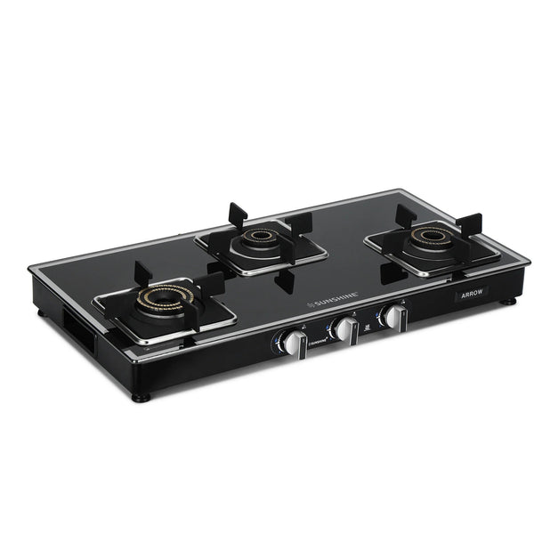 Sunshine Arrow Glass Top Gas Stove (3 Burner, Manual Ignition)