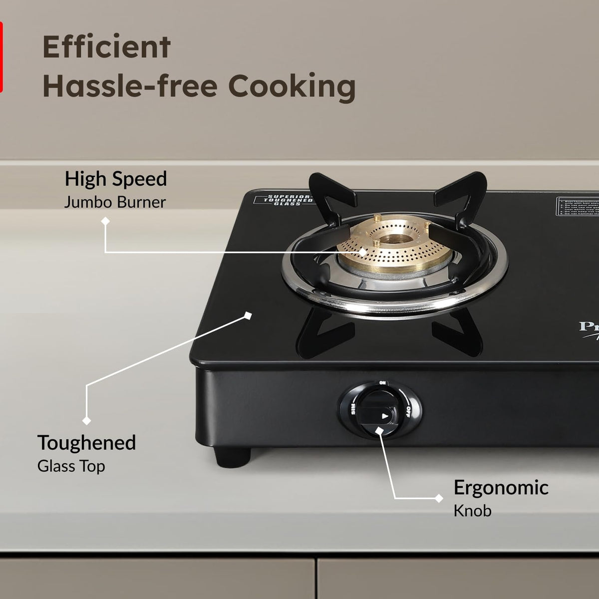 Prestige Marvel Plus Glass Top Gas Stove (2 Burner, Manual Ignition)