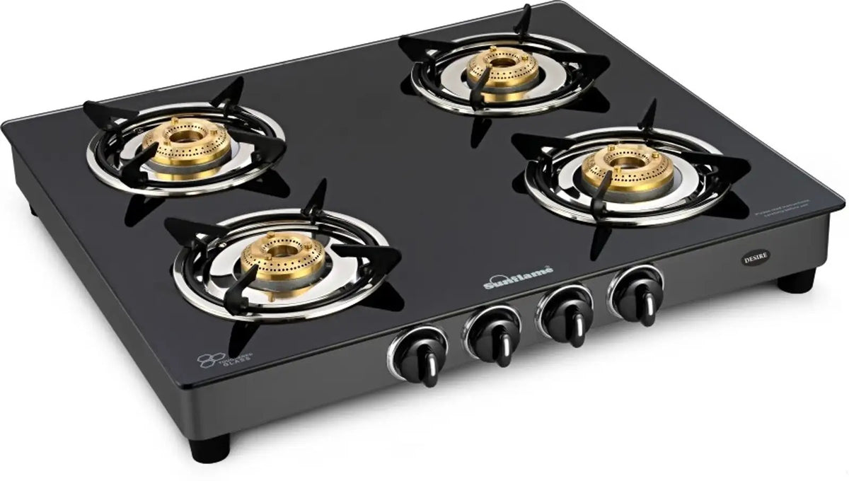 Sunflame Desire Glass Top Gas Stove (4 Burner, Manual Ignition)