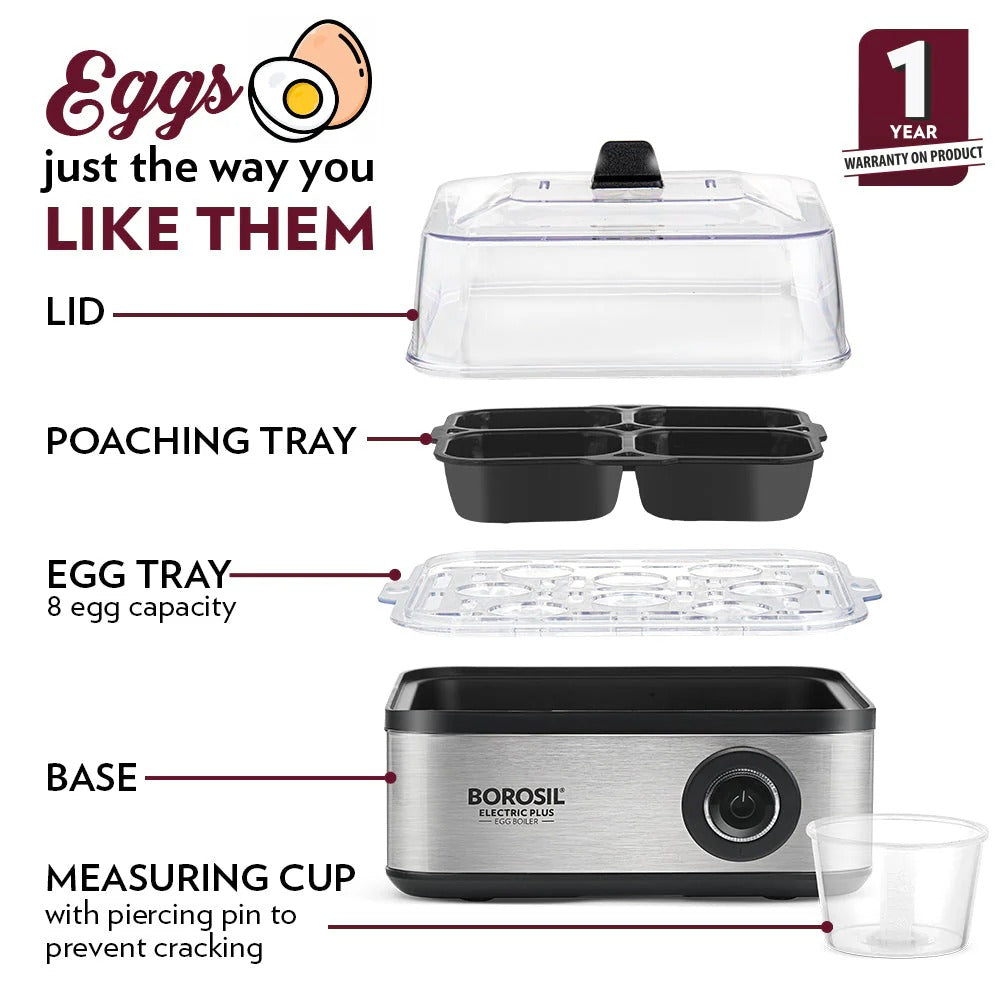 Borosil Electric Plus Egg Boiler (8 Egg Capacity, 500W)