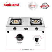 Sunflame Shakti Stainless Steel Gas Stove (2 Burner, Manual Ignition)