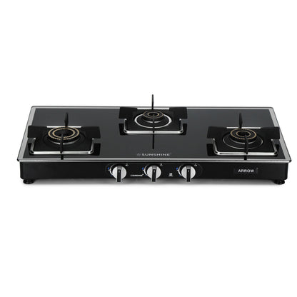 Sunshine Arrow Glass Top Gas Stove (3 Burner, Manual Ignition)