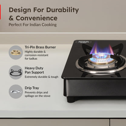 Prestige Marvel Plus Glass Top Gas Stove (3 Burner, Manual Ignition)