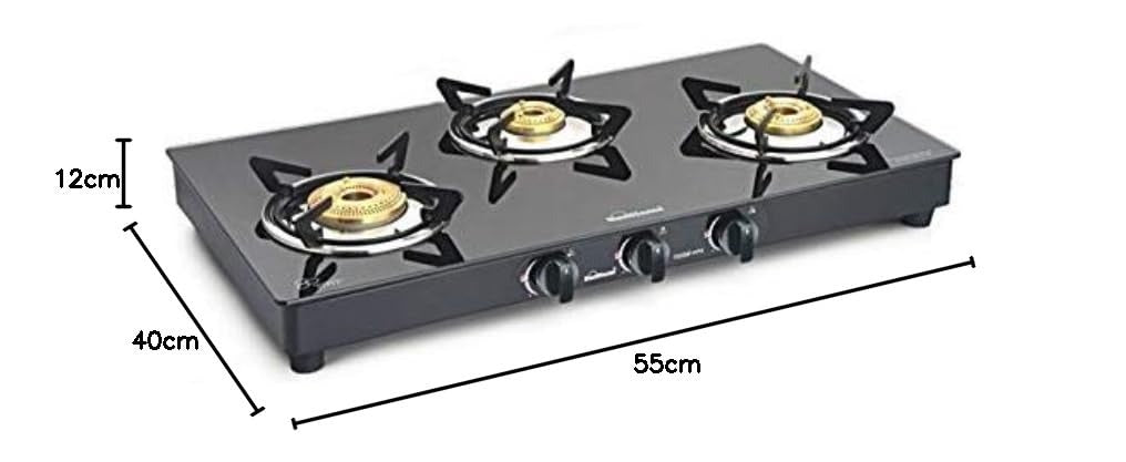 Sunflame Prime Glass Top Gas Stove (3 Burner, Manual Ignition)