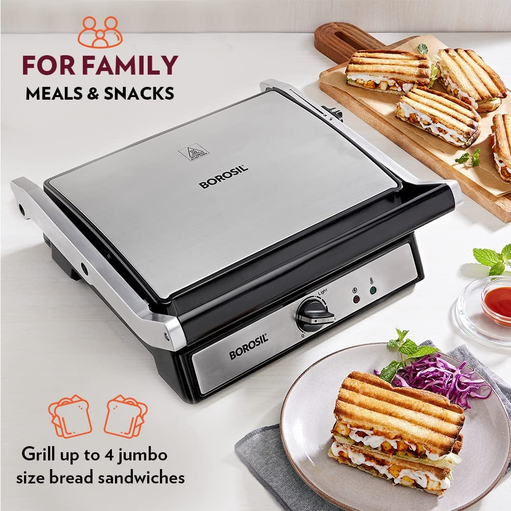 Borosil Super Jumbo Grill Sandwich Maker (Black, 2000W)