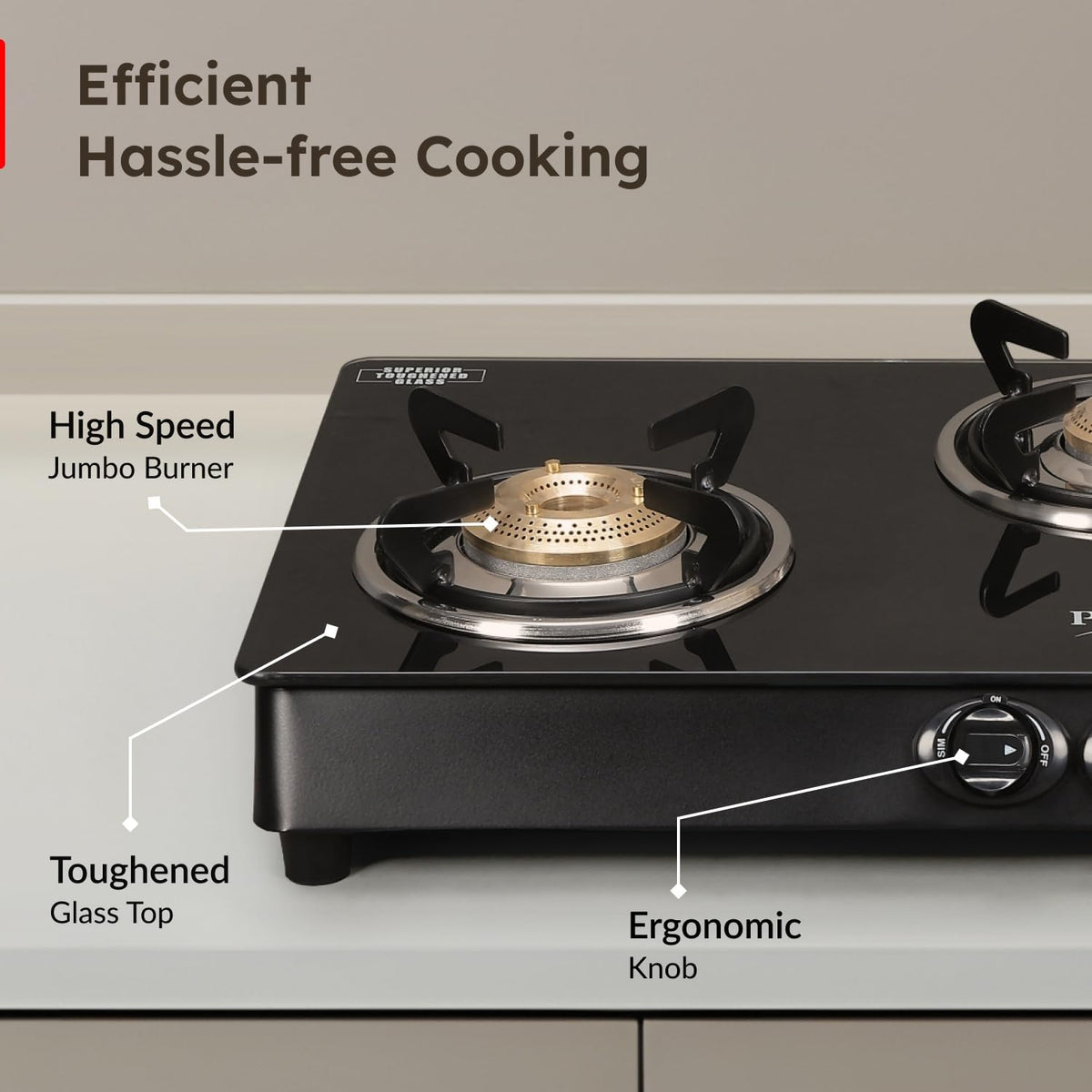 Prestige Marvel Plus Glass Top Gas Stove (3 Burner, Manual Ignition)