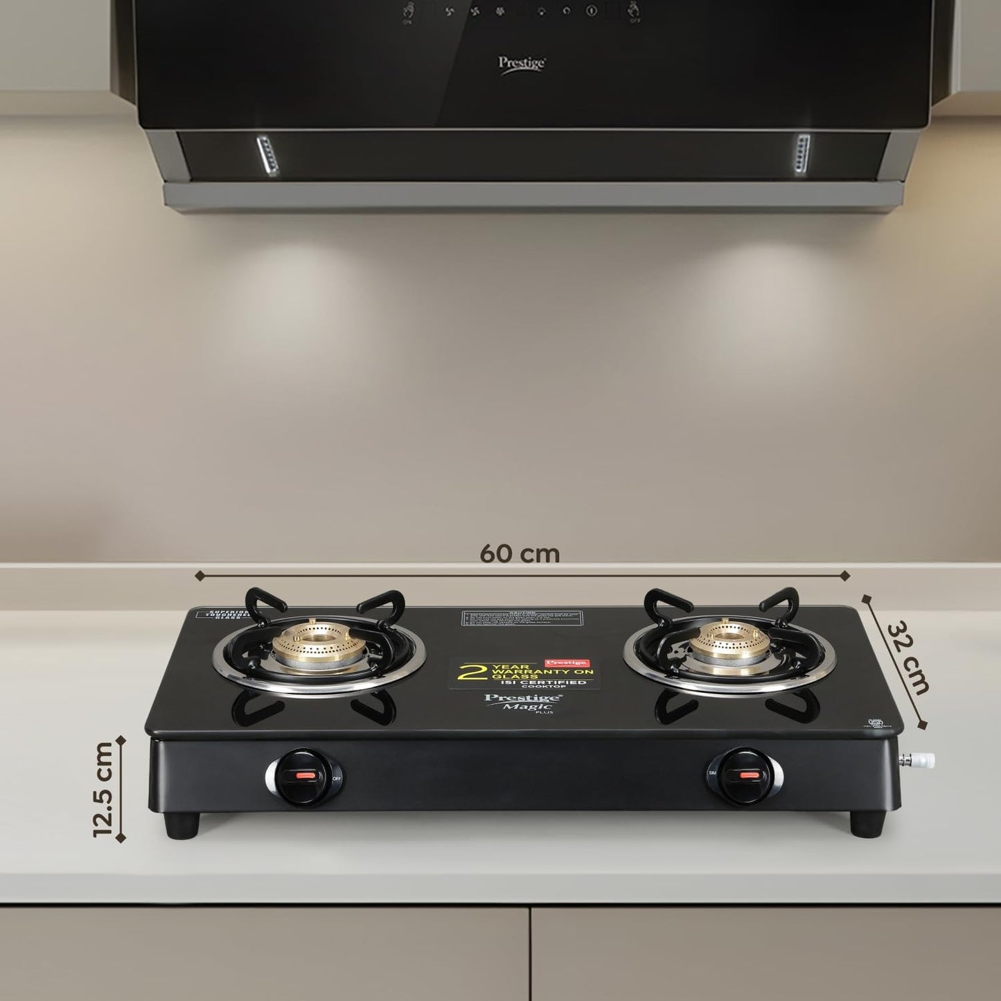 Prestige Magic Plus Glass Top Gas Stove (2 Burner, Manual Ignition)