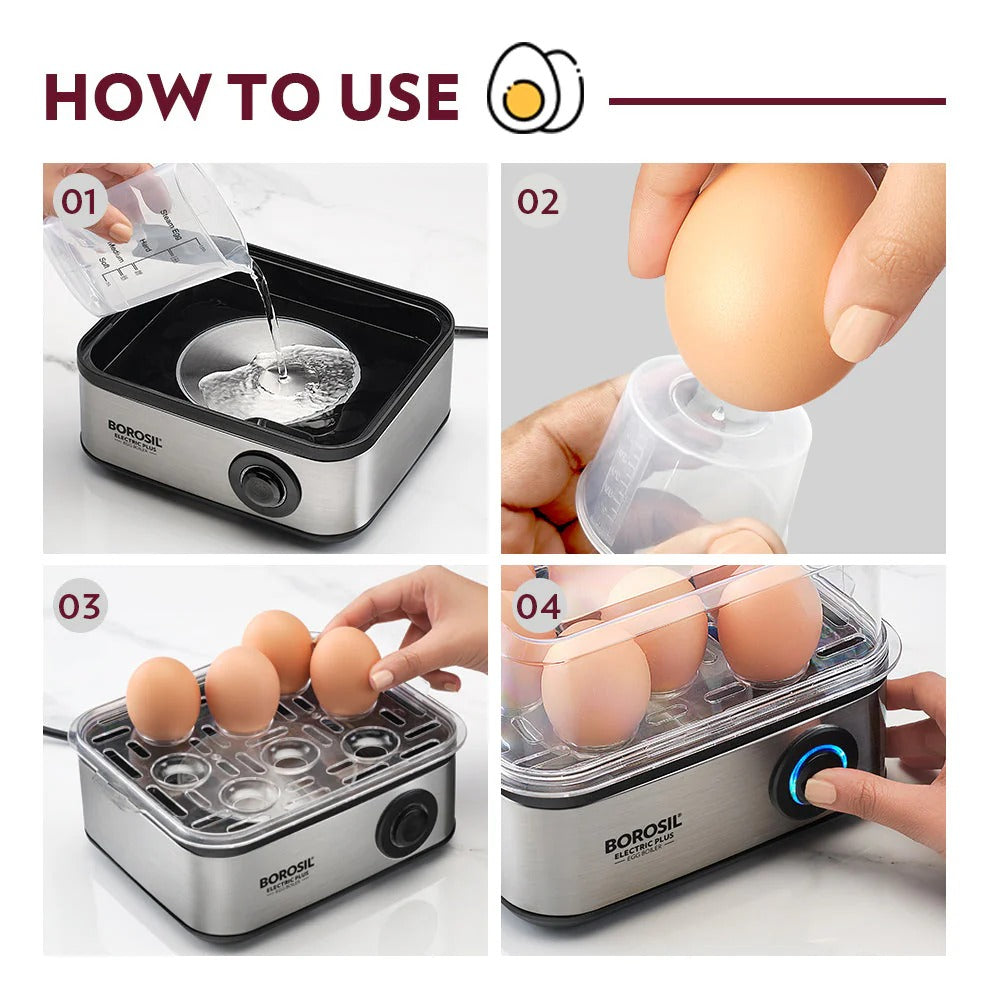 Borosil Electric Plus Egg Boiler (8 Egg Capacity, 500W)