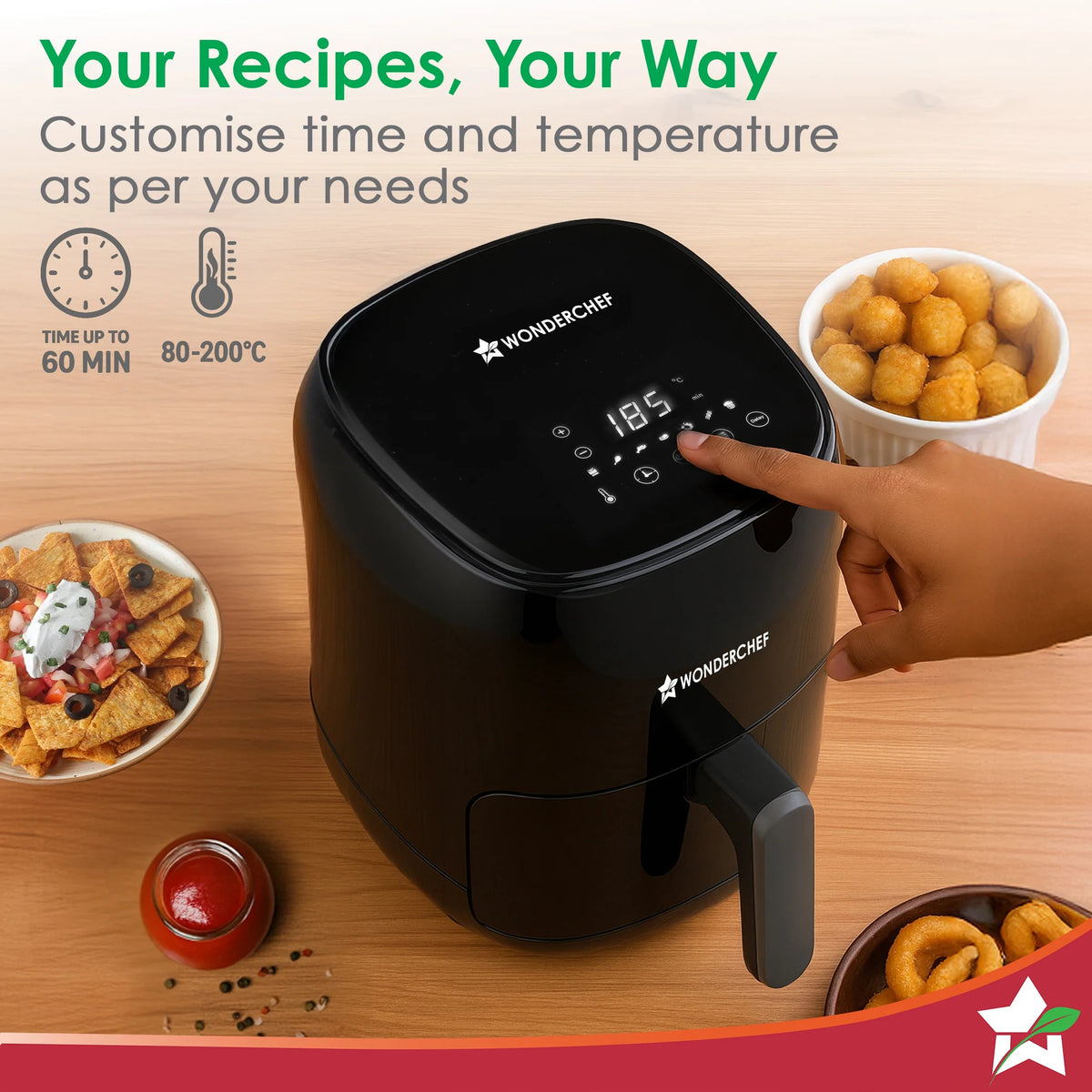Wonderchef Neo Digital Air Fryer, Black (2L) (1000W)