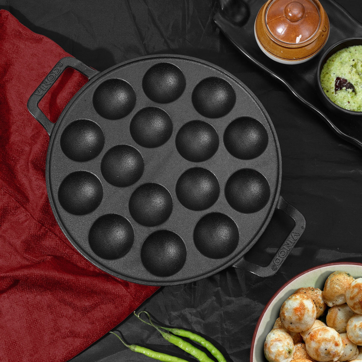 Vinod Legacy Cast Iron Paniyarakkal Pan (15 Cups)