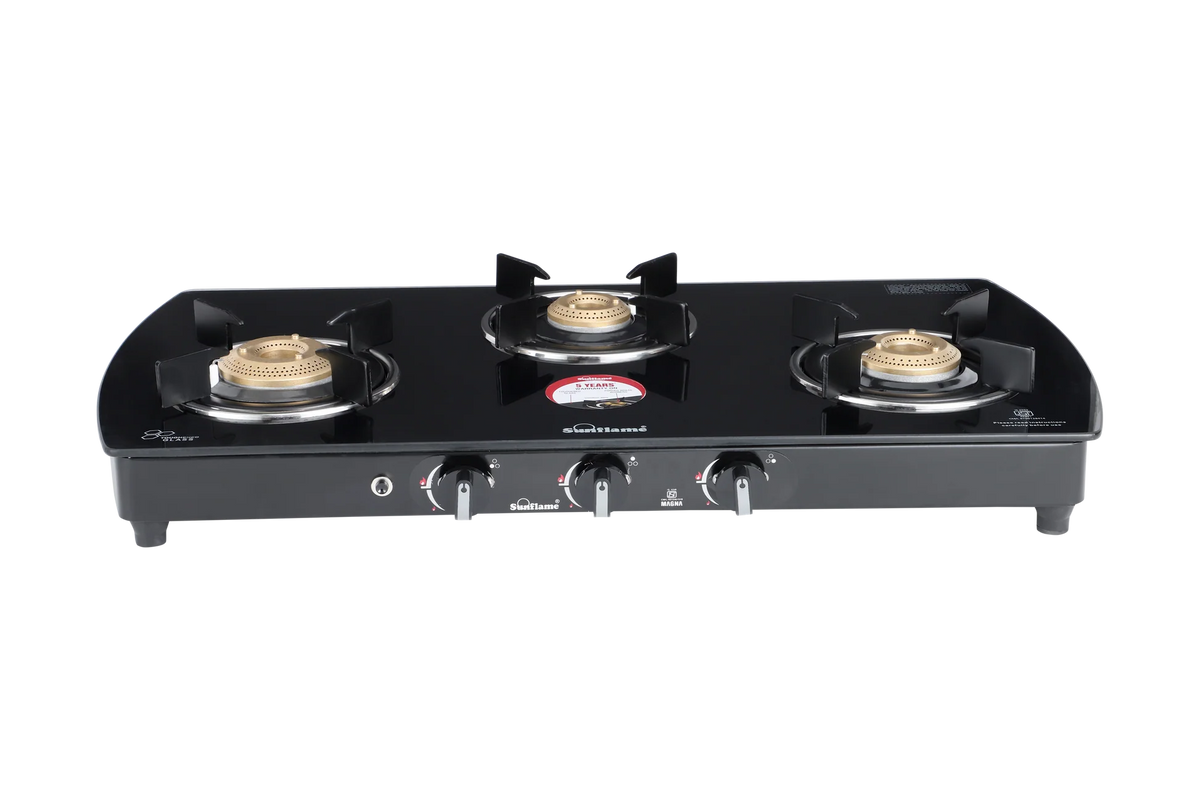 Sunflame Magna Glass Top Gas Stove (3 Burner, Auto Ignition)