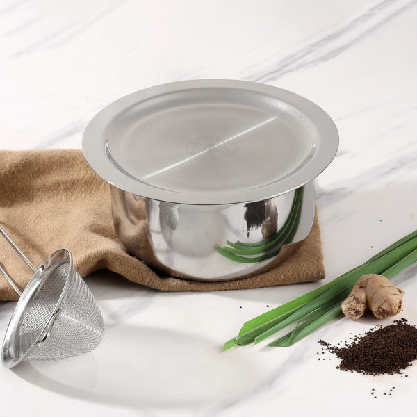 Vinod Platinum Triply Stainless Steel Tope with Lid, Induction Friendly (1 L)