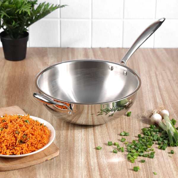 Vinod Platinum Triply Stainless Steel Wok, Induction Friendly (26 cm)
