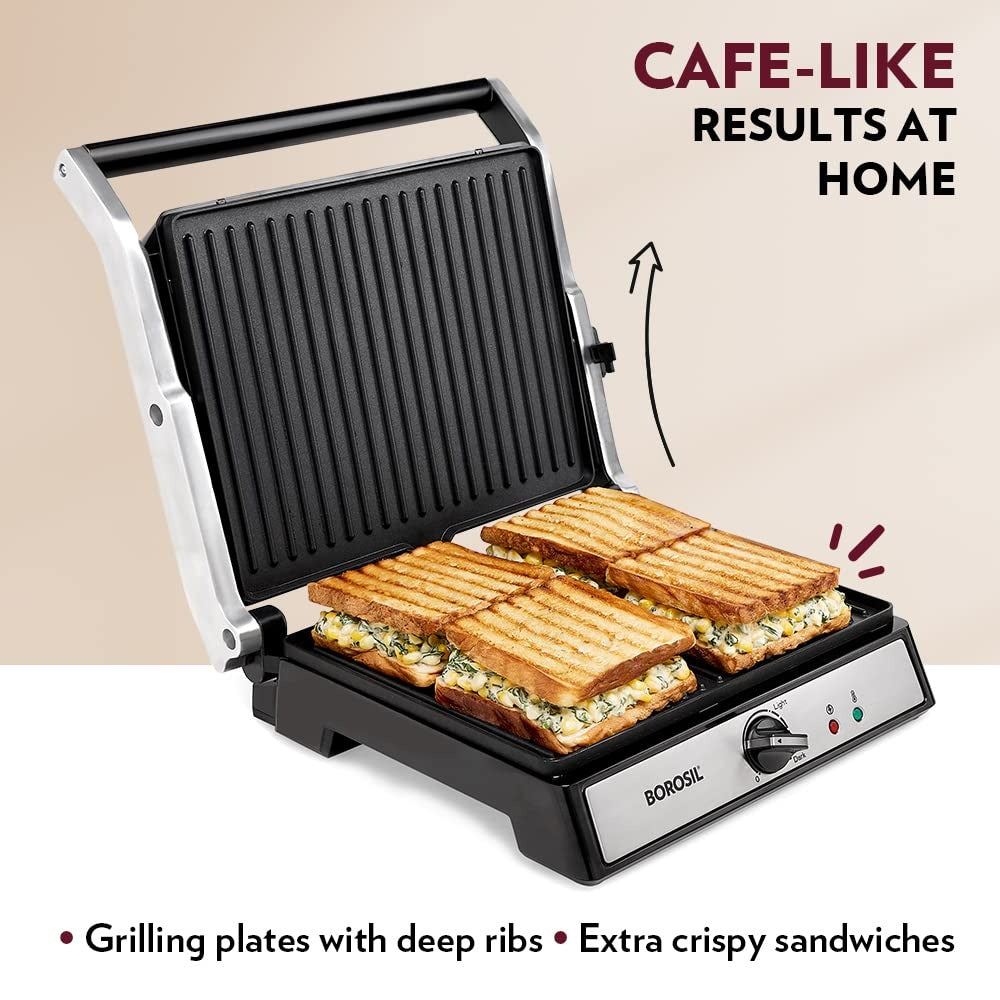 Borosil Super Jumbo Grill Sandwich Maker (Black, 2000W)