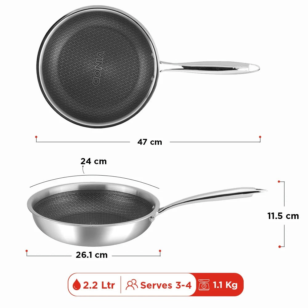 Vinod Platinum Triply Stainless Steel SAS Pro FryPan (24 cm)