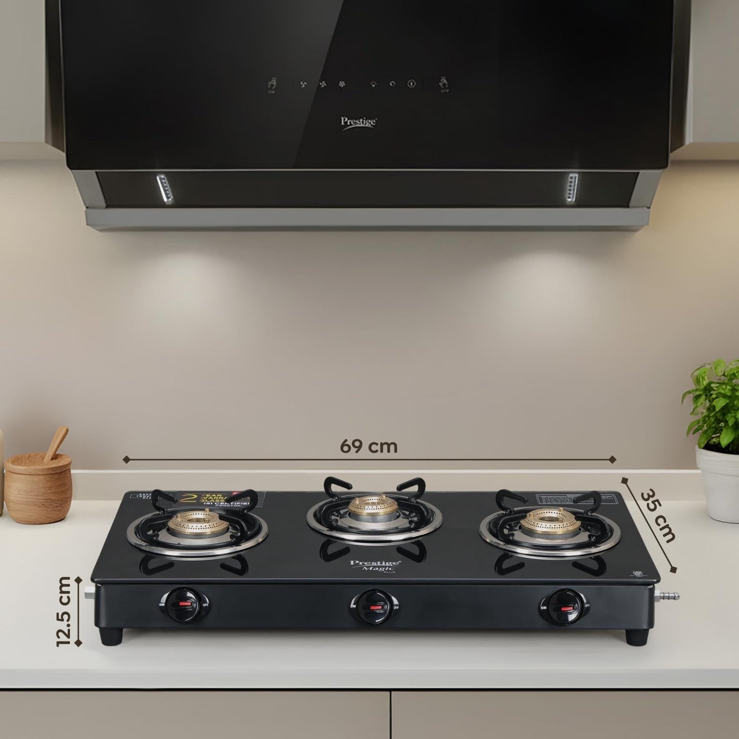 Prestige Magic Plus Glass Top Gas Stove (3 Burner, Manual Ignition)