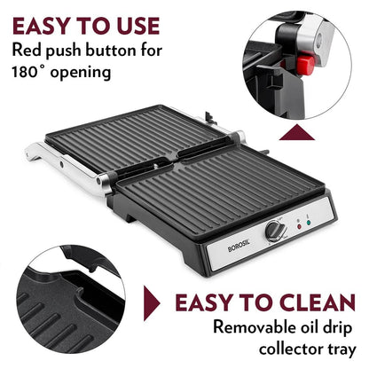 Borosil Super Jumbo Grill Sandwich Maker (Black, 2000W)