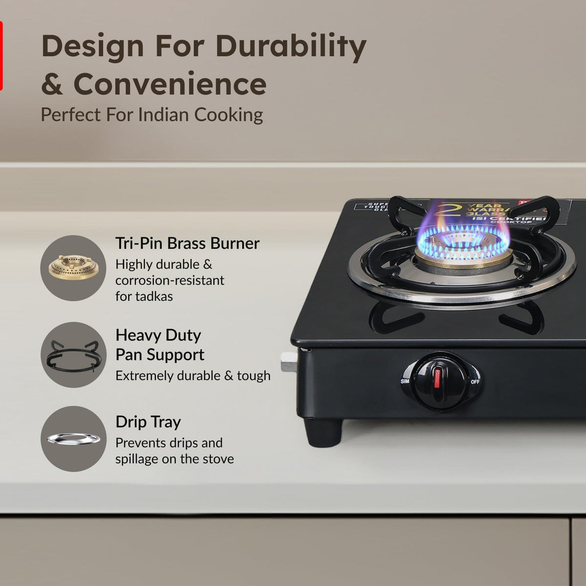 Prestige Magic Plus Glass Top Gas Stove (3 Burner, Manual Ignition)