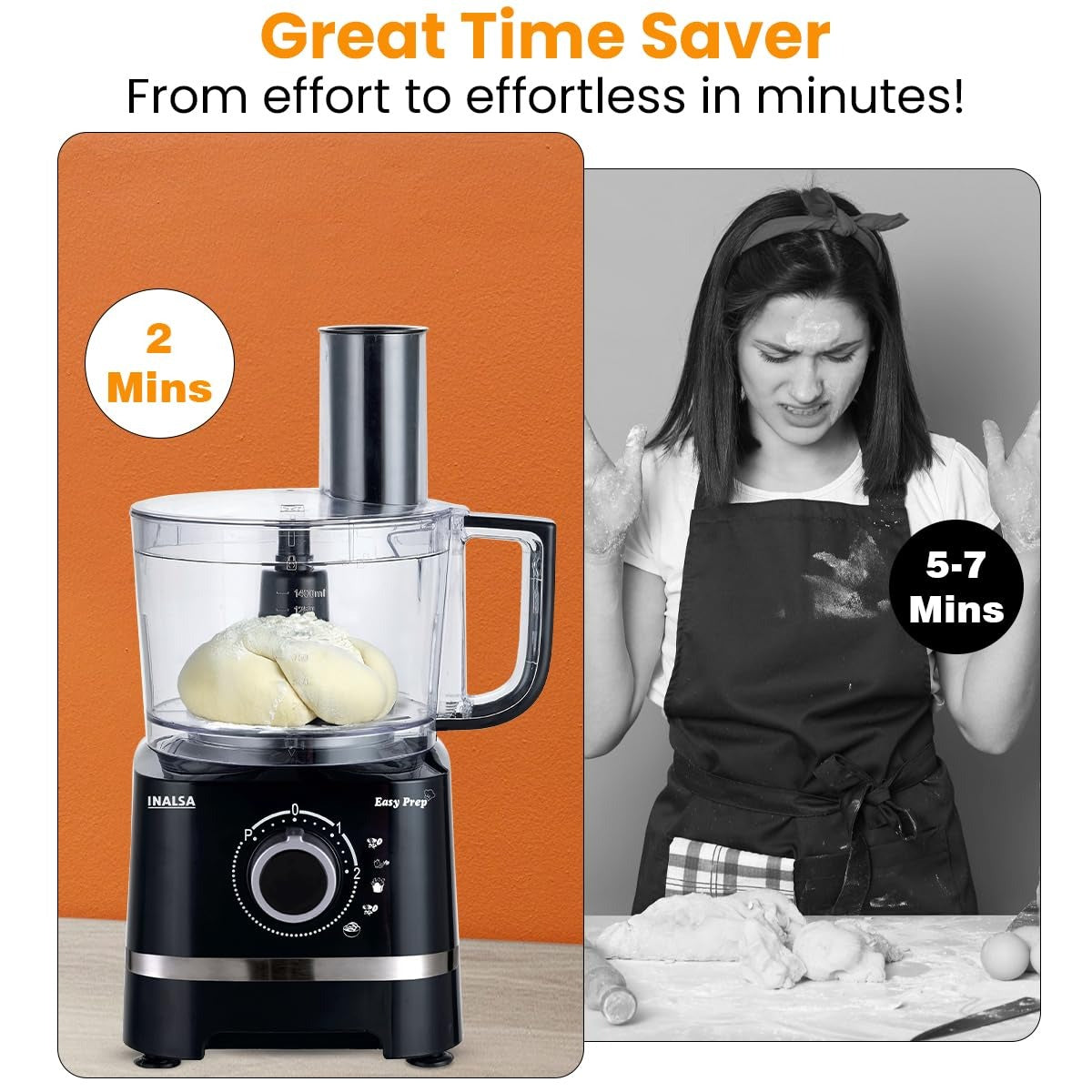 Inalsa Easy Prep Food Processor with Atta Kneader (Black, 1.4 Litre)