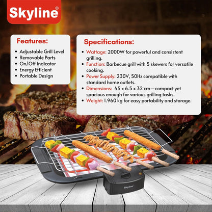 Skyline VTL-4545 Barbeque Grill (Black, 2000W)
