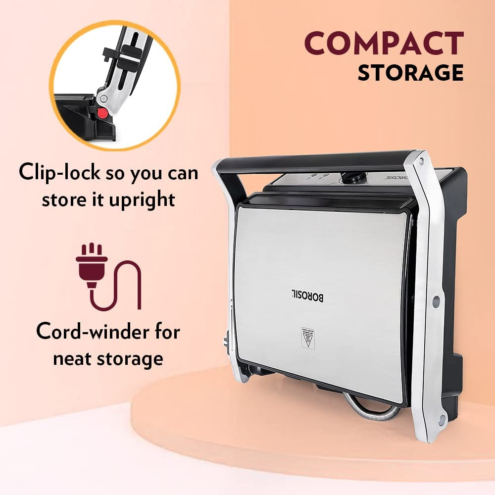 Borosil Super Jumbo Grill Sandwich Maker (Black, 2000W)