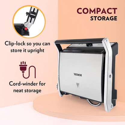 Borosil Super Jumbo Grill Sandwich Maker (Black, 2000W)