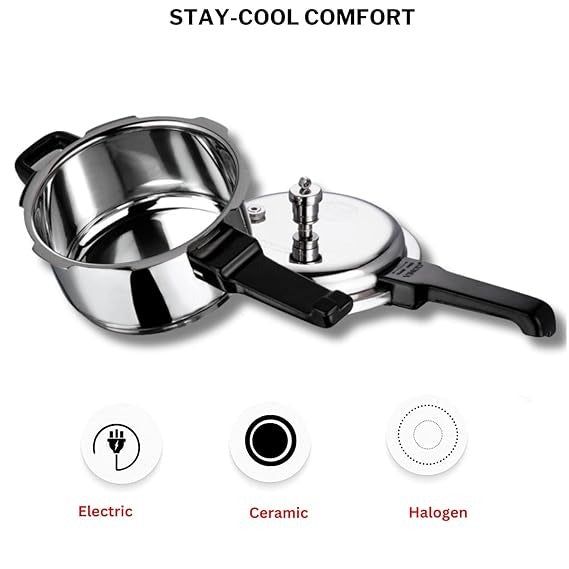 Vinod 18/8 Stainless Steel Outer Lid Pressure Cooker, Induction Friendly (2 L)